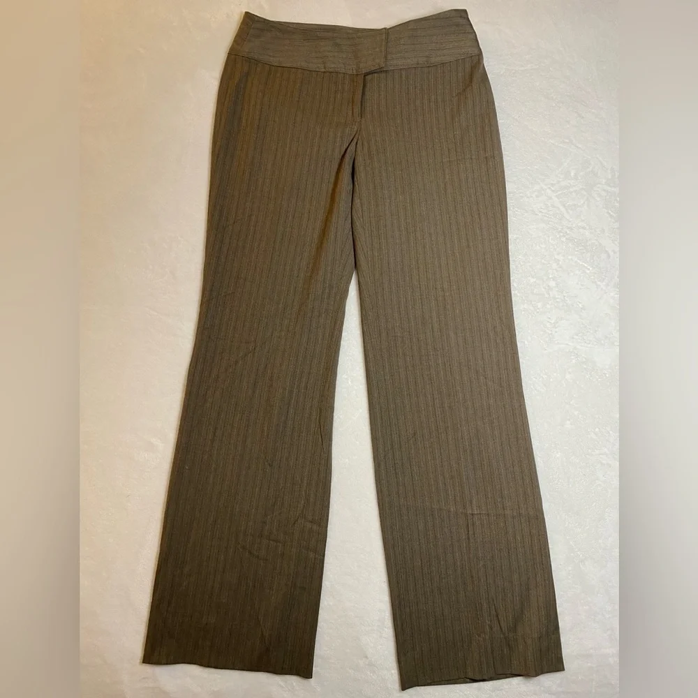 Cabi‎ Dress Pants Pin Stripe Brown Straight Wide Leg Career Trouser Size 4